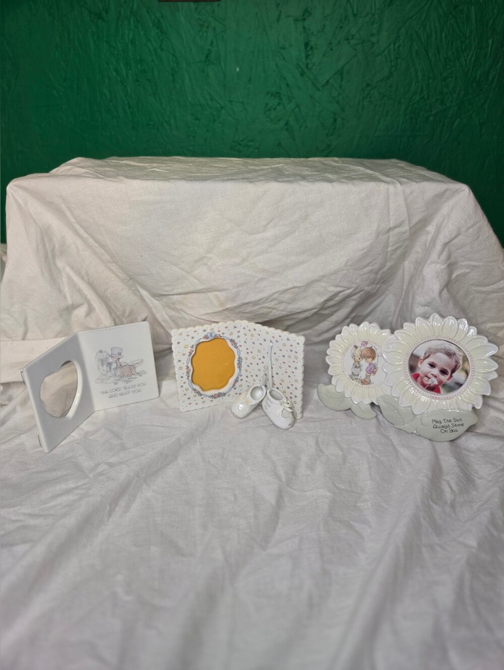 Precious Moments Lot of 3 Ceramic Floral Baby Nursery Picture Frames Flaws Read
